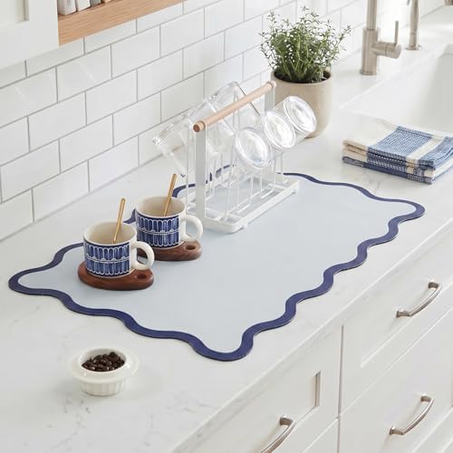 Scalloped Dish Drying Mat for Kitchen Counter, Absorbent Easy Clean Non-slip by Ralxion