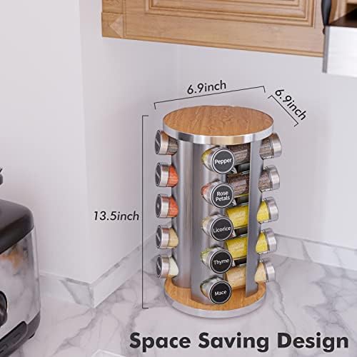 Revolving Spice Rack Set with 20 Spice Jars, Kitchen Spice Tower Organizer - Image 4