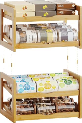 BAMBANG Can Organizer for Pantry, 4 Tier Stackable Bamboo Canned Food Storage by BAMBANG