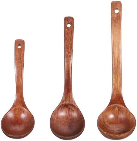 3 Size Wood Ladle Spoon with Back Hooks, Wooden Ladle by Unknown