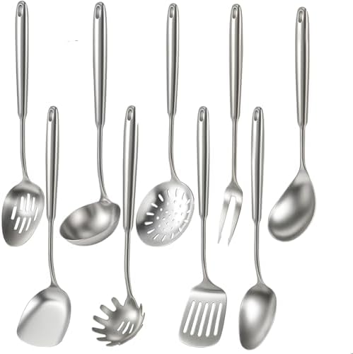 Newness 9 Pcs Cooking Utensils Set, 304 Stainless Steel Kitchen Utensils Set by NewnessFocusOnStainlessSteel