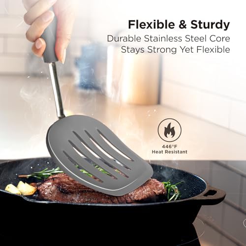 Kitchen Mama WaltzGrip Platinum Silicone Pancake Spatula Turner, Metal Gray - Image 4