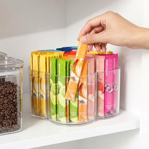 Drink Packet Organizer for Powdered Drink Mix, Divided Rotating Lazy Susan - Image 4