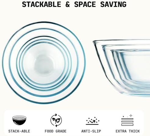 5pc Glass Mixing Bowls Sets, Glass Nesting Kitchen Thick Bowl - Image 5