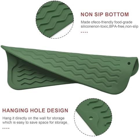 Silicone Dish Drying Mat, Non-Slip Easy Clean Sink Mat, Dark Green - Image 3