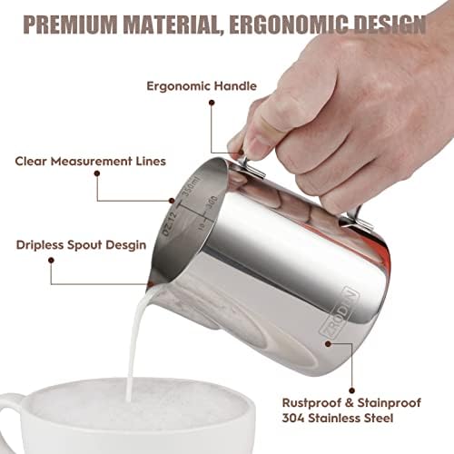 Milk Frothing Pitcher, 12oz 20oz 32oz Espresso Steaming Pitchers Stainless - Image 3