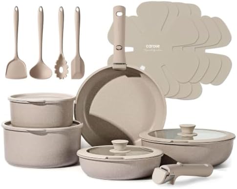 CAROTE 19pcs Pots and Pans Set Non Stick, Detachable Handle Cookware Sets by CAROTE