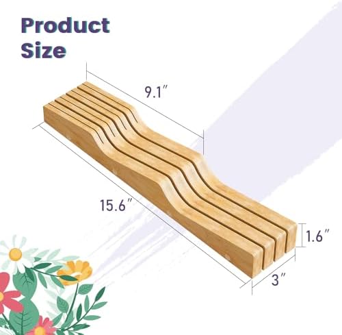 Bamboo In-Drawer Knife Block for 7 Knives, Knife Drawer Organizer, Knife Holder - Image 6