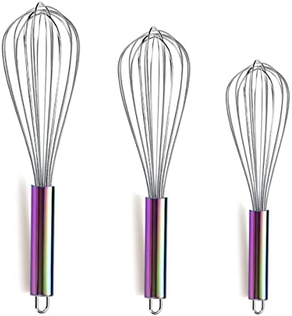Berglander Rainbow Handle Whisk Pack of 3 Stainless Steel 8", Titianium Plating by Berglander