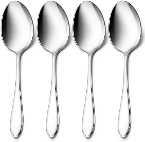 Stainless Steel Serving Spoons, E-far 4-Piece Metal Solid Spoons Hostess by E-far