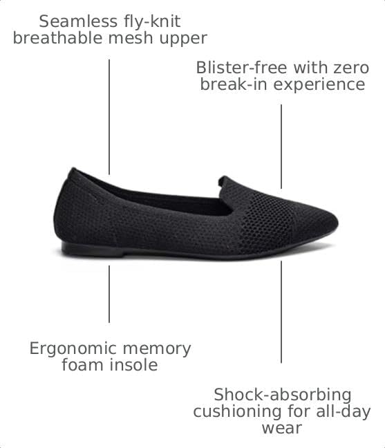 HONHOLD Women's Pointed Toe Flats Breathable Knit Ballet Flats - Image 3