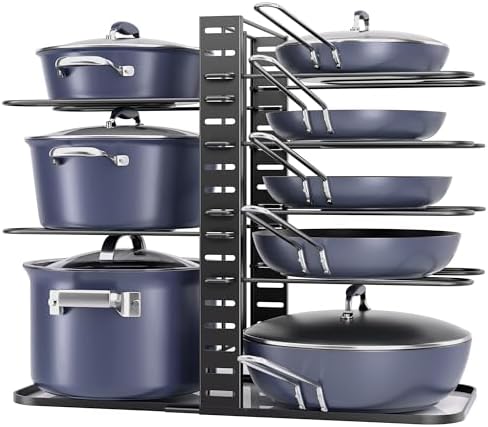 ORDORA Pots and Pans Organizer Under Cabinet 14.6", 8-Tier Adjustable Rack by ORDORA