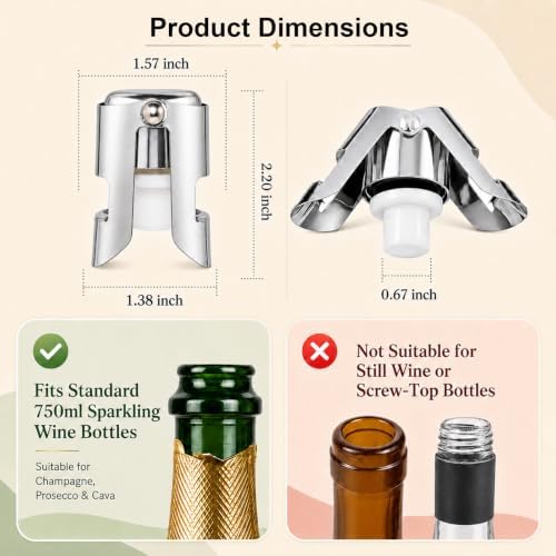 2 Pack Champagne Stoppers, Stainless Steel Sparkling Wine Sealer - Image 2