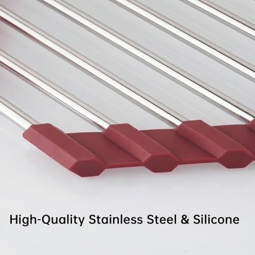 Tomorotec Triangle Roll Up Dish Drying Rack 304 Stainless Steel Wine Red - Image 2