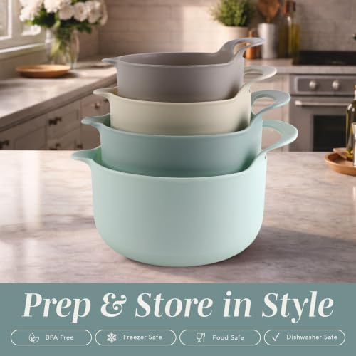 COOK WITH COLOR Nesting Plastic Mixing Bowl Set with Pour Spouts and Handles - Image 3