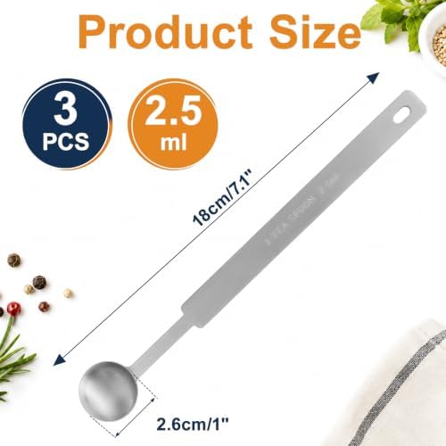 3 Pcs 1/2 Teaspoon 304 Stainless Steel Measuring Spoons, 2.5ml Long Handle - Image 2