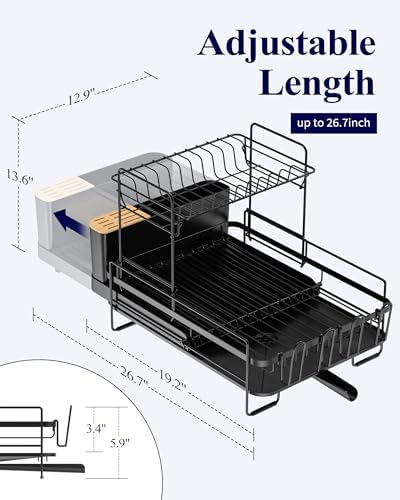 Kitsure Extendable Dish Drying Rack, 19.2"-26.7" L x 12.9" W - Image 2