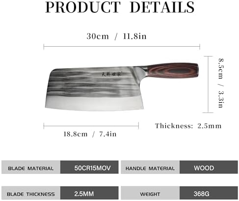 TJ POP Cleaver Knife 7.7 Inch, Ultra Sharp Chinese Chef's knife Meat Vegetable - Image 5