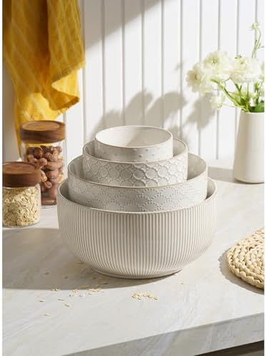 Mikiegy Ceramic Mixing Bowls Set of 4, Nesting Ceramic Embossment Stoneware - Image 5