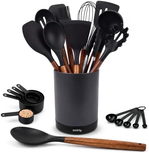 SMIRLY Silicone Kitchen Utensils Set, 22-Piece Acacia Wood Handle by Smirly