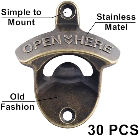 30 PCS Stainless Beer Bottle Top Opener Wall Mounted Retro Bronze - Image 2