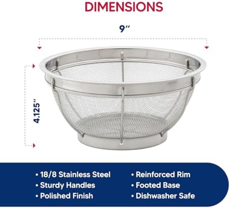 HIC Kitchen Reinforced Mesh Colander, 18/8 Stainless Steel - Image 5