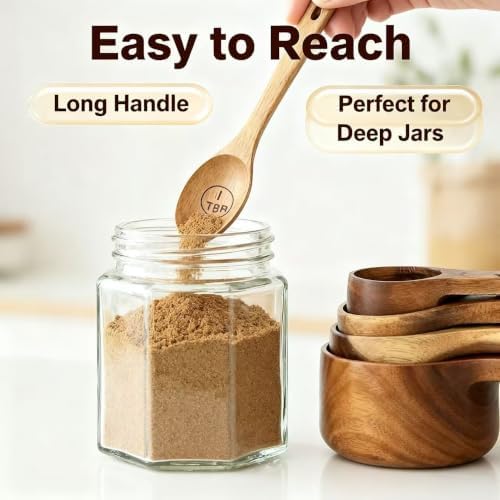 8 Piece Wooden Measuring Cups and Spoons Set, Handcrafted Kitchen Tool - Image 3