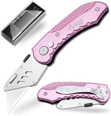 Vickay Folding Utility Knife, Heavy Duty Box Cutter, Razor Knife-Pink by Vickay