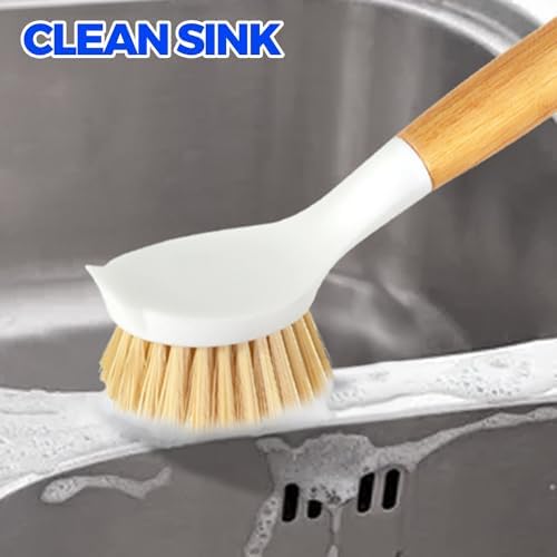 Holikme 3 Pack Dish Brush with Bamboo Handle Cleaning Brush - Image 3