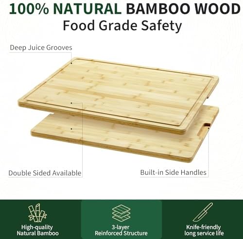 24"X18" Bamboo Cutting Boards for Kitchen, Extra Large Wood Cutting Board - Image 5