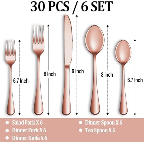 30 Pcs Rose Gold Silverware Set Service - Image 2
