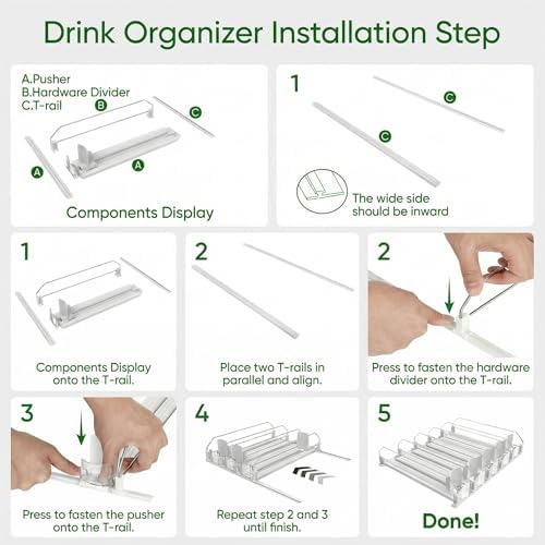 Adjustable White Fridge Organizer, Automatic Can Dispenser & Drink Rack - Image 6