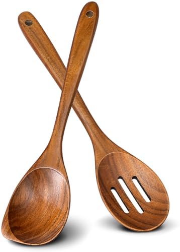 2Pcs Teak Wooden Utensil Set Large Corner Spoon & Slotted Spoon by Unknown