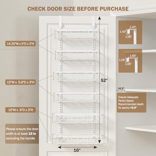 Delamu Adjustable Over the Door Pantry Organizer, 6-Tier Metal Pantry - Image 2