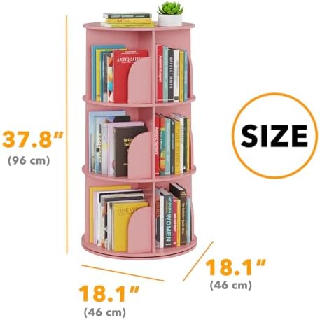 SpaceAid 3 Tier Rotating Bookshelf Tower, Spinning Bookcase Lazy Susan - Image 2