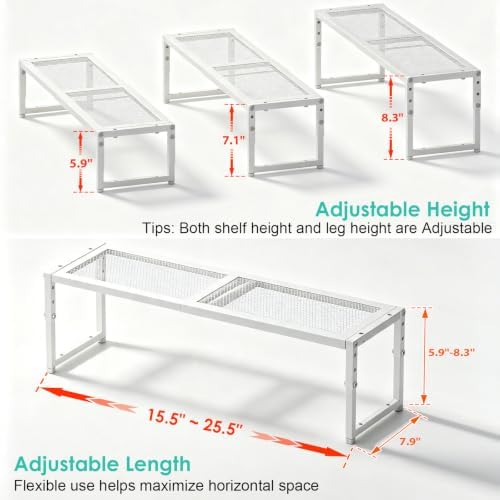 2 Pack Expandable Cabinet Shelf Organizer, Adjustable Kitchen Countertop Metal - Image 2