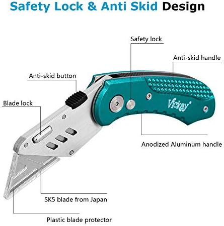 Vickay Folding Utility Knife, Heavy Duty Box Cutter, Razor Knife-Green - Image 2
