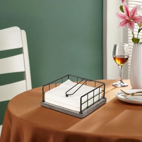YINMIT Flat Napkin Holder for Table Wood, Rustic Metal Square Napkin Holder - Image 3