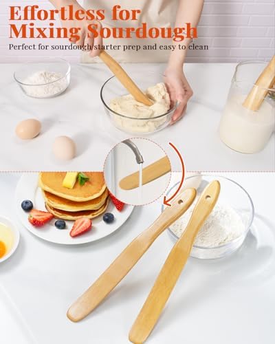 3Pcs Skinny Spurtle for Sourdough Starter, Wooden Spurtle Spatula for Cooking - Image 4
