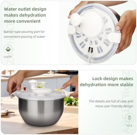 6L-Stainless Steel Salad Rotator, Vegetable Dishwasher, Lettuce Cleaner and - Image 4