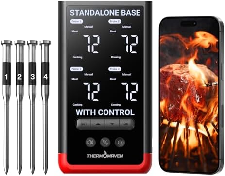 ThermoMaven WiFi Wireless Meat Thermometer, 4 Probes, Smart Base, 6 Sensors by ThermoMaven