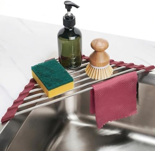Tomorotec Triangle Roll Up Dish Drying Rack 304 Stainless Steel Wine Red by Tomorotec