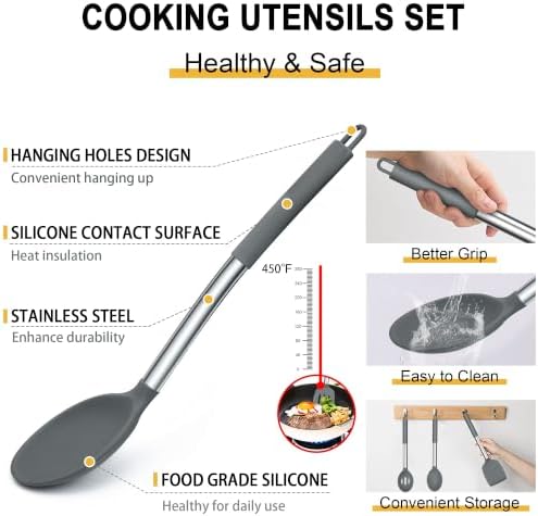 E-far Silicone Cooking Utensils Set, 30-Piece Gray Kitchen Utensils Set - Image 3