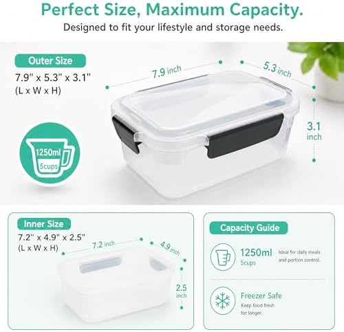 YORY 5cup Plastic Food Storage Containers - Image 2