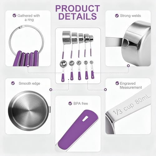 Bopei 10-Pcs Stainless Steel Measuring Cups & Spoons Set - Image 4