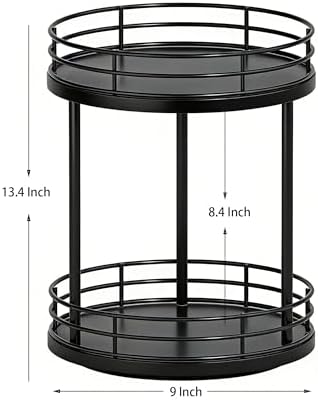 2-Tier Rotating Bathroom Countertop Organizer, Wooden Makeup Vanity Storage - Image 5