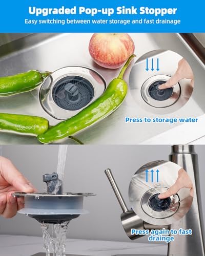 Hibbent 3 in 1 Kitchen Sink Drain Strainer and Stopper Combo, Chrome Stainless - Image 3