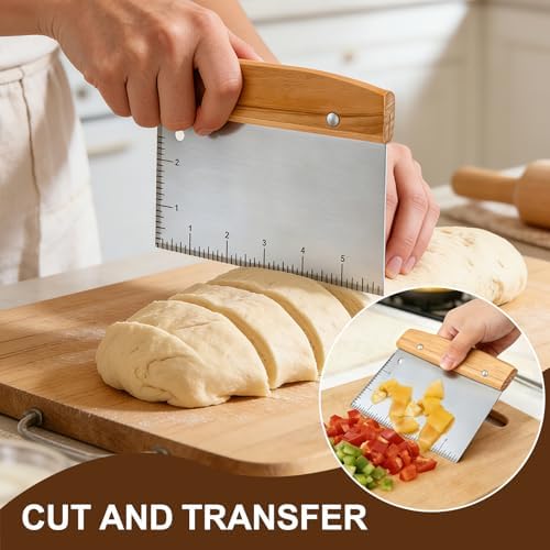 Versatile Bench Scraper with Wood Handle, Premium Stainless Steel Dough Scraper - Image 2