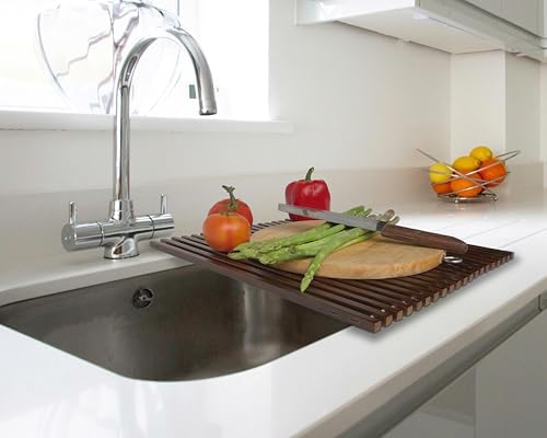 Roll Up Wooden Drying Rack Over The Sink Kitchen, Cover Sink Dry Dishes Bowl - Image 5