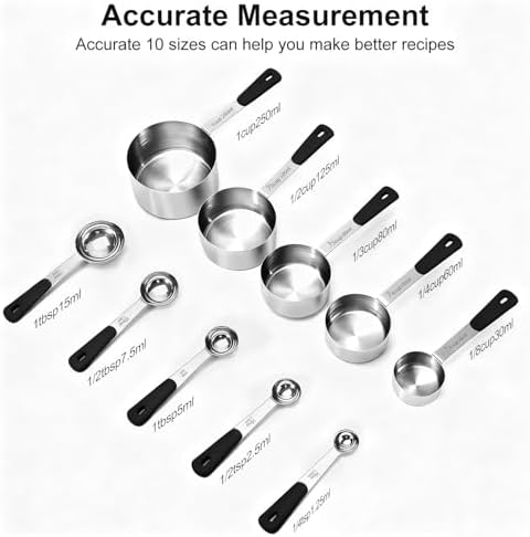 Bopei 10-Pcs Stainless Steel Measuring Cups & Spoons Set - Image 2